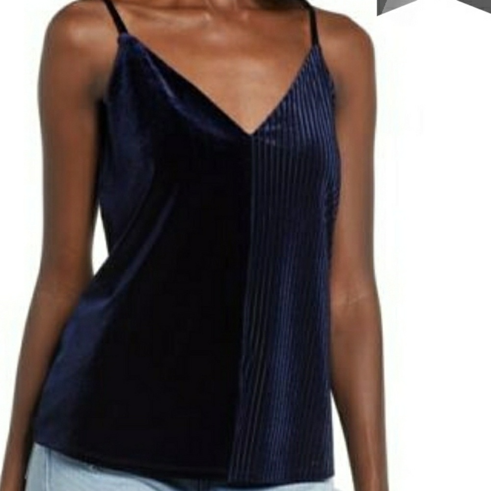 NWT Socialite Velvet Stripe Camisole, Navy, M